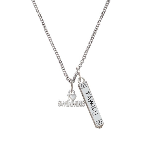 Delight Jewelry I Heart Swimming Silvertone Family Bar Charm Necklace, 23"
