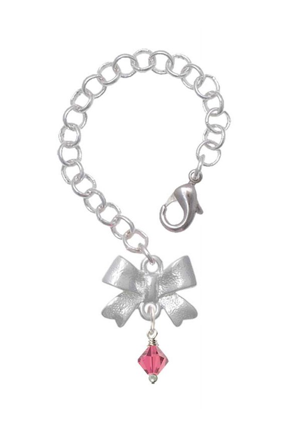 Indian Pink Crystal Bicone - Silvertone Bow Charm Accessory for Tumblers and Thermal Cups