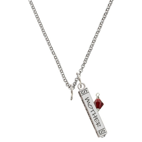 Delight Jewelry January - Maroon Crystal Bicone Silvertone Mother Daughter Bar Charm Necklace, 23"