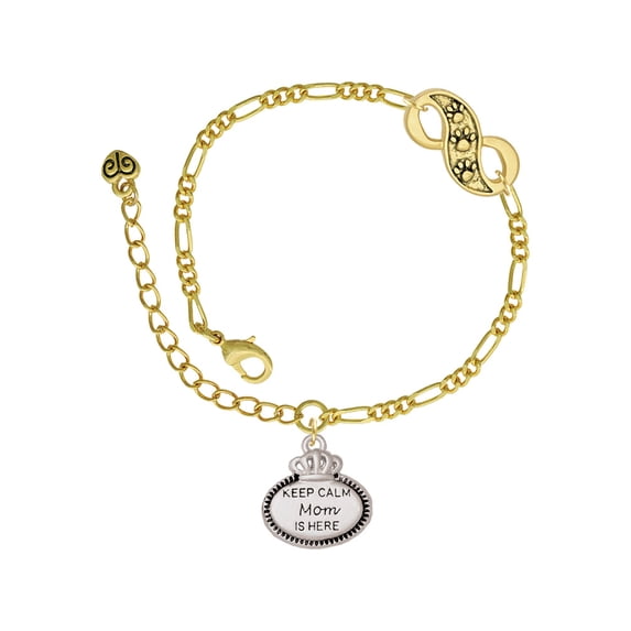 Delight Jewelry Keep Calm Mom is Here Gold-tone Paw Infinity Link Chain Bracelet, 6"+2" Extender