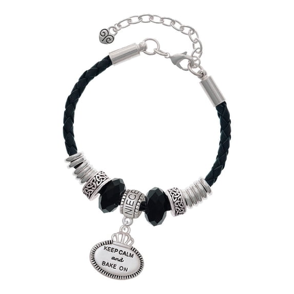 Delight Jewelry Keep Calm and Bake On Niece Celtic Knot Leather Bead Bracelet, 7"+2" Extender