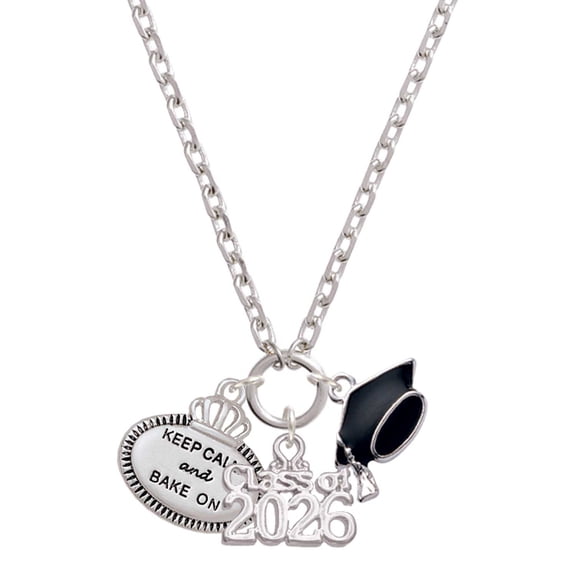 Delight Jewelry Keep Calm and Bake On - Silvertone Class of 2026 Graduation Zoey Charm Necklace, 28"
