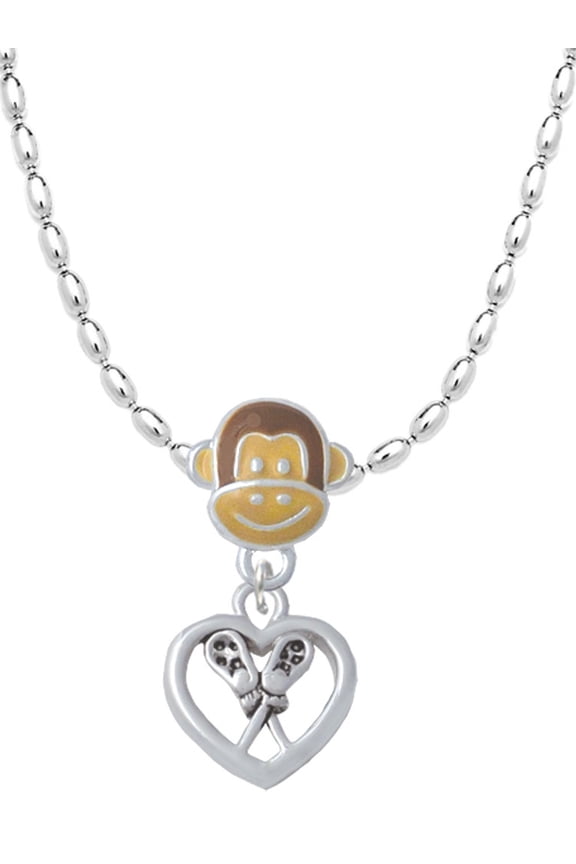 Lacrosse Sticks on Open Heart Mia Monkey Charm Necklace