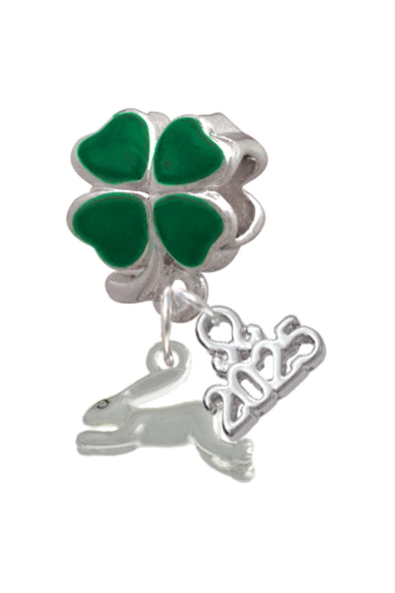 Leaping Rabbit - Good Luck Green Four Leaf Clover Charm Bead Dangle with Mini 2025