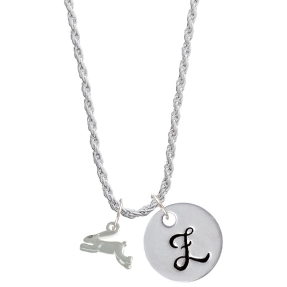 Delight Jewelry Leaping Rabbit Silvertone Script Initial Disc - Z - Charm Necklace, 20"+3"