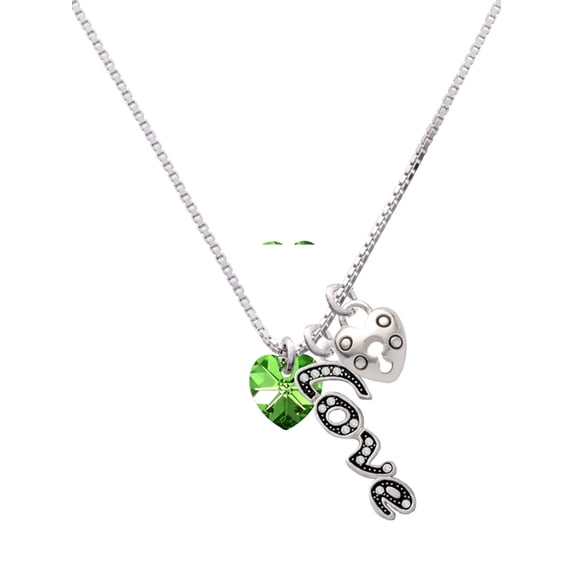 Delight Jewelry Lime Green Crystal Heart - Love and Lock Charm Necklace, 18"+1"