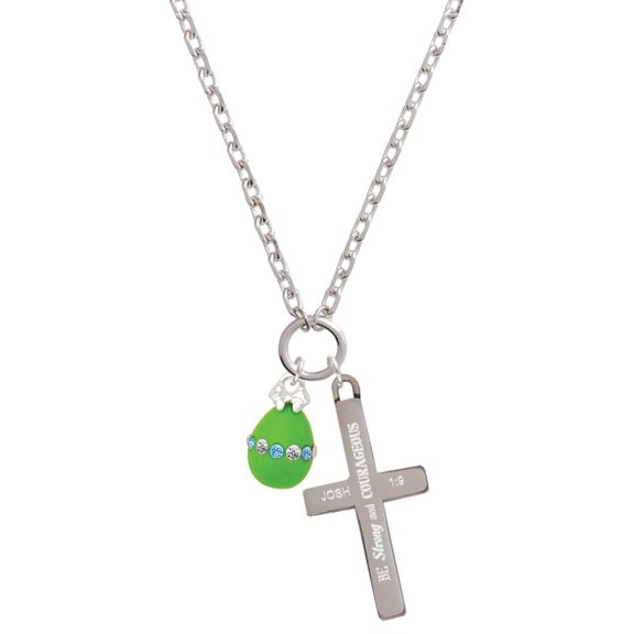 Delight Jewelry Lime Green Easter Egg with Color Crystal Band Be Strong and Courageous Engraved Cross Zoey Necklace, 28"