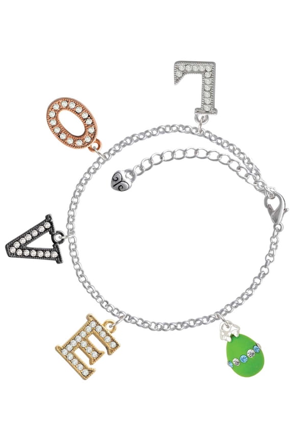 Lime Green Easter Egg with Color Crystal Band Multi-Colored Crystal Love Charm Bracelet