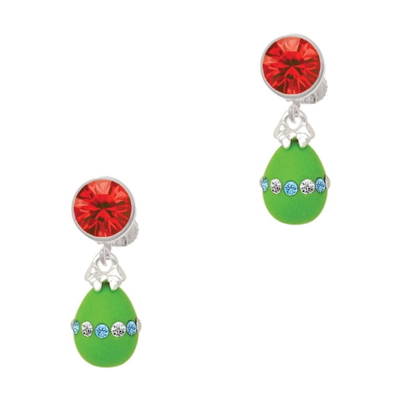 Delight Jewelry Lime Green Easter Egg with Color Crystal Band Red Crystal Clip on Earrings