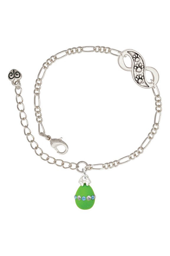 Lime Green Easter Egg with Color Crystal Band Silver-tone Paw Infinity Link Chain Bracelet, 6"+2" Extender
