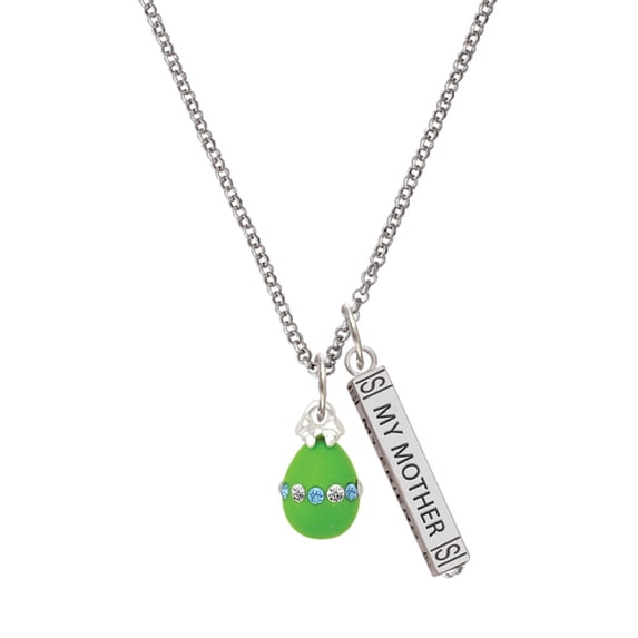 Delight Jewelry Lime Green Easter Egg with Color Crystal Band Silvertone Always My Mother Bar Charm Necklace, 23"