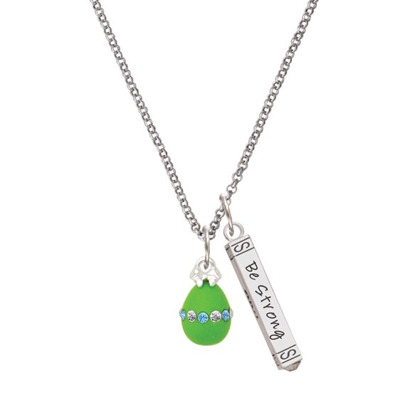 Delight Jewelry Lime Green Easter Egg with Color Crystal Band Silvertone Be Strong and Courageous Bar Charm Necklace, 23"