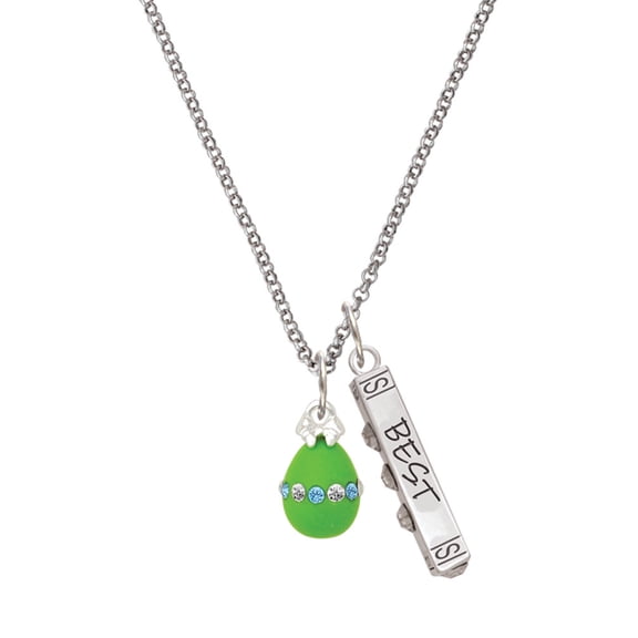 Delight Jewelry Lime Green Easter Egg with Color Crystal Band Silvertone Best Friends Forever Bar Charm Necklace, 23"