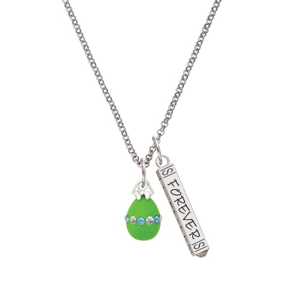 Delight Jewelry Lime Green Easter Egg with Color Crystal Band Silvertone Forever Bar Charm Necklace, 23"