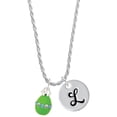 thumbnail image 1 of Delight Jewelry Lime Green Easter Egg with Color Crystal Band Silvertone Script Initial Disc - L - Charm Necklace, 20"+3", 1 of 4