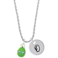 thumbnail image 1 of Delight Jewelry Lime Green Easter Egg with Color Crystal Band Silvertone Script Initial Disc - O - Charm Necklace, 20"+3", 1 of 4