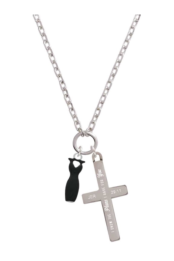 Little Black Dress I Have Plans for You Engraved Cross Zoey Necklace, 28"