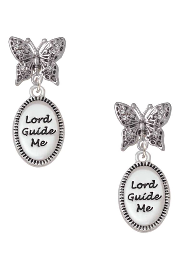 Lord Guide Me Silvertone Antiqued Butterfly Post Earrings