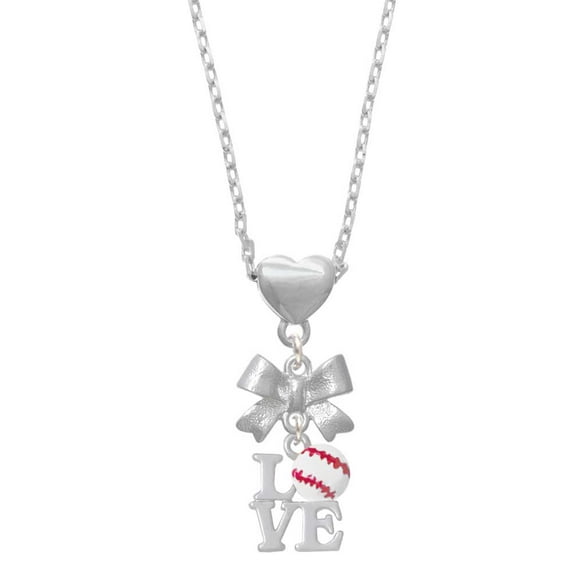 Delight Jewelry Love with Baseball Silver tone Bow Heart Necklace