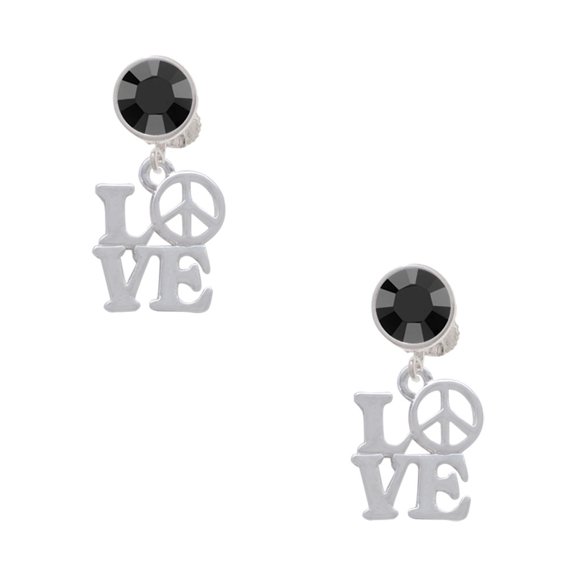 Delight Jewelry Love with Peace Sign Black Crystal Clip on Earrings