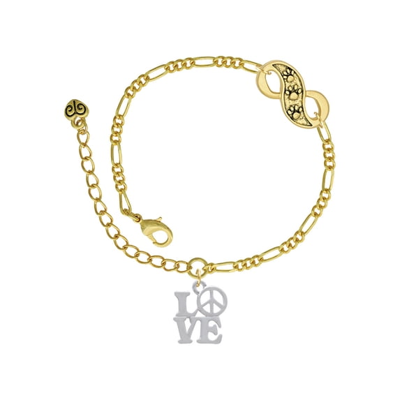 Delight Jewelry Love with Peace Sign Gold-tone Paw Infinity Link Chain Bracelet, 6"+2" Extender
