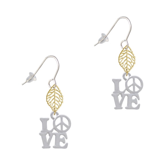 Delight Jewelry Love with Peace Sign Goldtone Leaf French Earrings