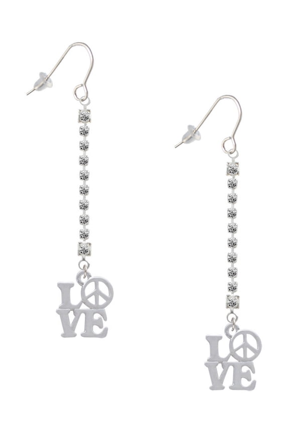 Love with Peace Sign - Silver-tone Long Sparkle Dangle French Earrings