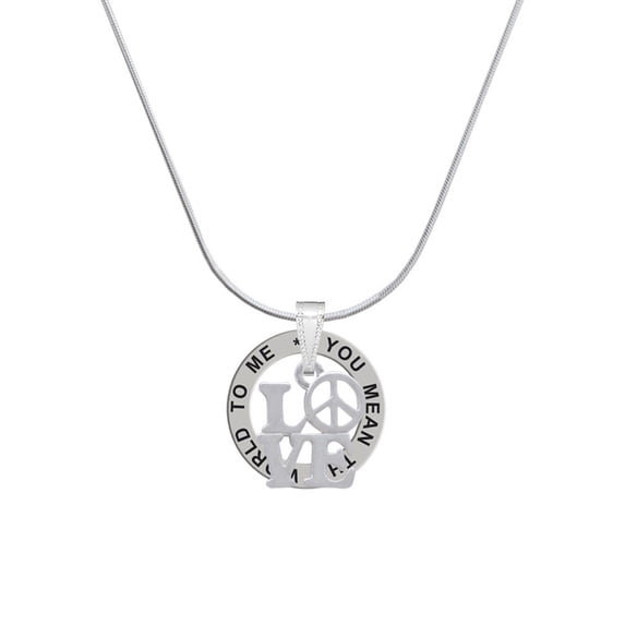 Delight Jewelry Love with Peace Sign Silver-tone You Mean the World to Me Ring Necklace, 18"