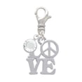 thumbnail image 1 of Delight Jewelry Love with Peace Sign - Silvertone Clip on Charm with Clear Crystal Drop, 1 of 4