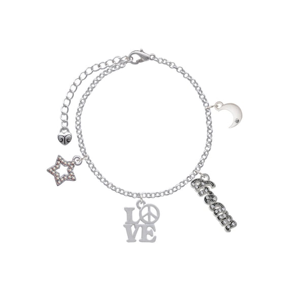 Delight Jewelry Love with Peace Sign Silvertone Dream Big Charm Bracelet, 7.5+2" Extender