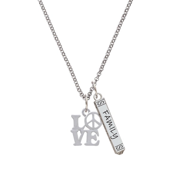 Delight Jewelry Love with Peace Sign Silvertone Family Bar Charm Necklace, 23"