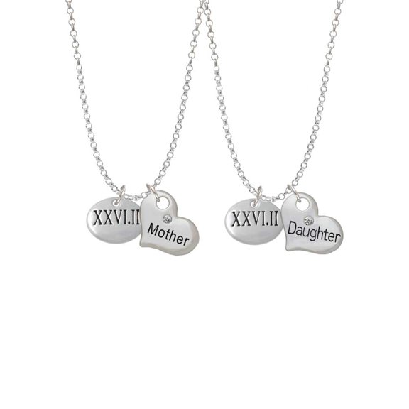Delight Jewelry Marathon Roman Numeral Mother & Daughter Heart Necklaces (Set of 2), 19"+2"