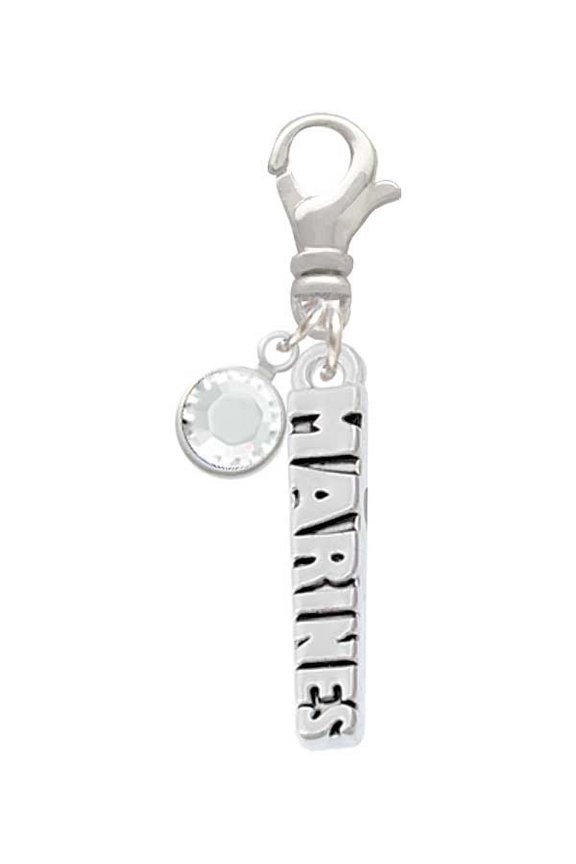 Marines - Silvertone Clip on Charm with Clear Crystal Drop