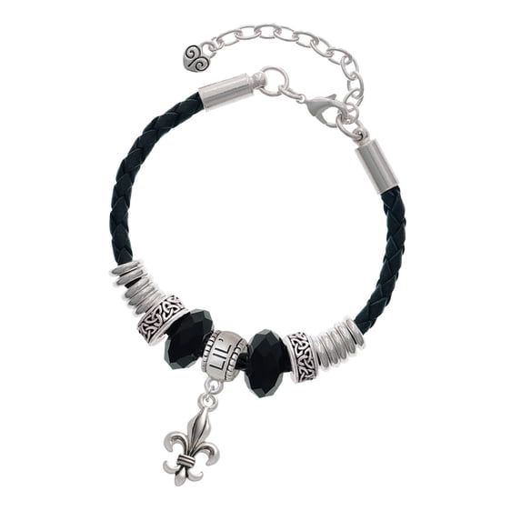Delight Jewelry Medium Antiqued Fleur di Lis Big Sister Celtic Knot Leather Bead Bracelet, 7"+2" Extender