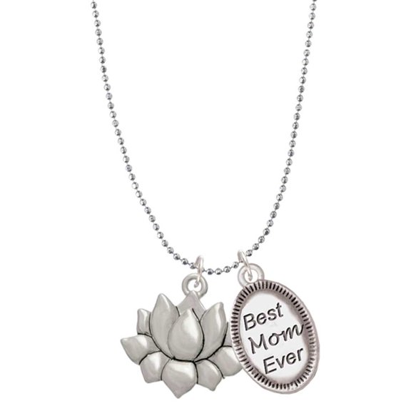 Delight Jewelry Medium Lotus Flower Best Mom Ever Charm Necklace