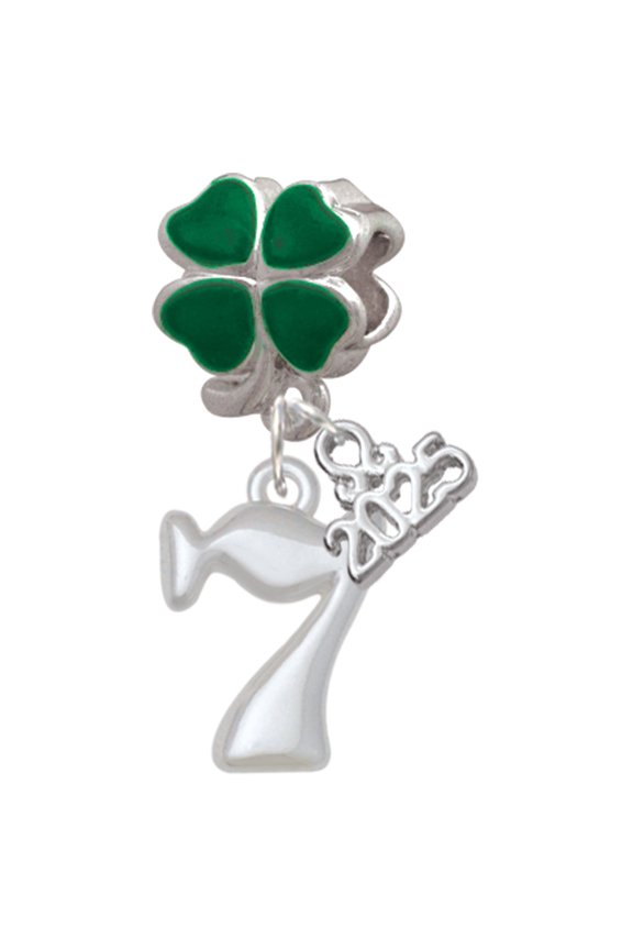Medium Lucky 7 - Good Luck Green Four Leaf Clover Charm Bead Dangle with Mini 2025