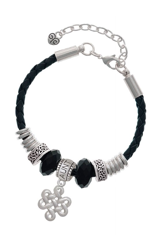 Medium Open Infinity Knot Aunt Celtic Knot Leather Bead Bracelet, 7"+2" Extender