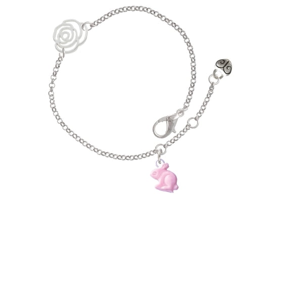 Delight Jewelry Mini Pink Bunny Silver-tone Rose Link Chain Bracelet, 6.25"+1.75" Extender