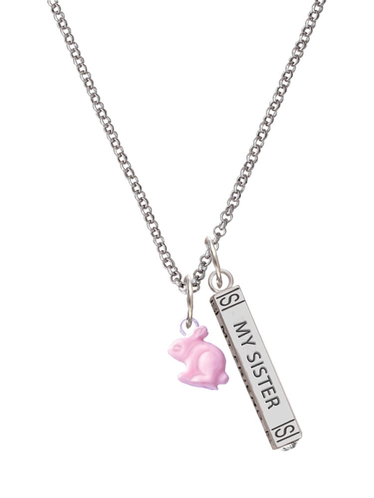 Delight Jewelry Mini Pink Bunny Silvertone Always My Sister Bar Charm Necklace, 23"