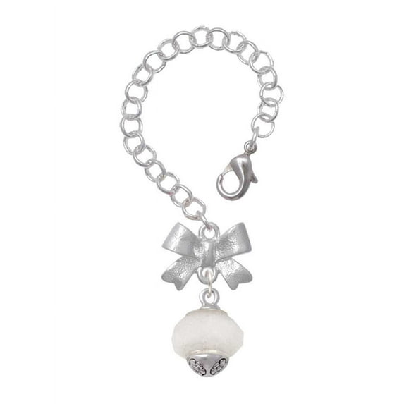 Delight Jewelry Opaque White Faceted Glass Spinner - Silvertone Bow Charm Accessory for Tumblers and Thermal Cups