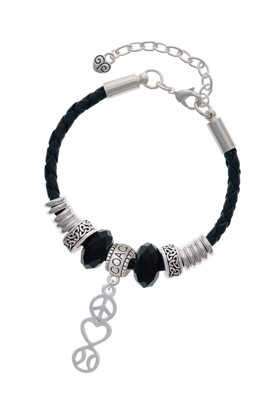Peace - Heart - Softball Coach Celtic Knot Leather Bead Bracelet, 7"+2" Extender