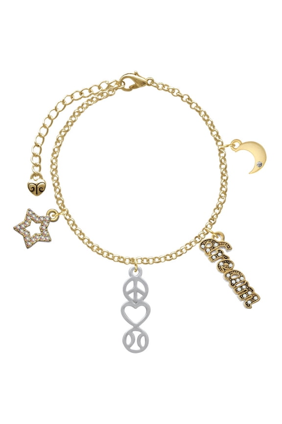 Peace - Heart - Softball Goldtone Dream Big Charm Bracelet, 7.5+2" Extender