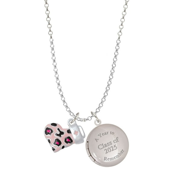 Delight Jewelry Pink Cheetah Print Heart with Nurse Hat - Class of 2025 Year to Remember Locket Charm Necklace, 19+2" Extender