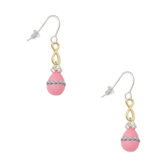 Delight Jewelry Pink Easter Egg with Clear Crystal Band Gold Tone Infinity French Earrings