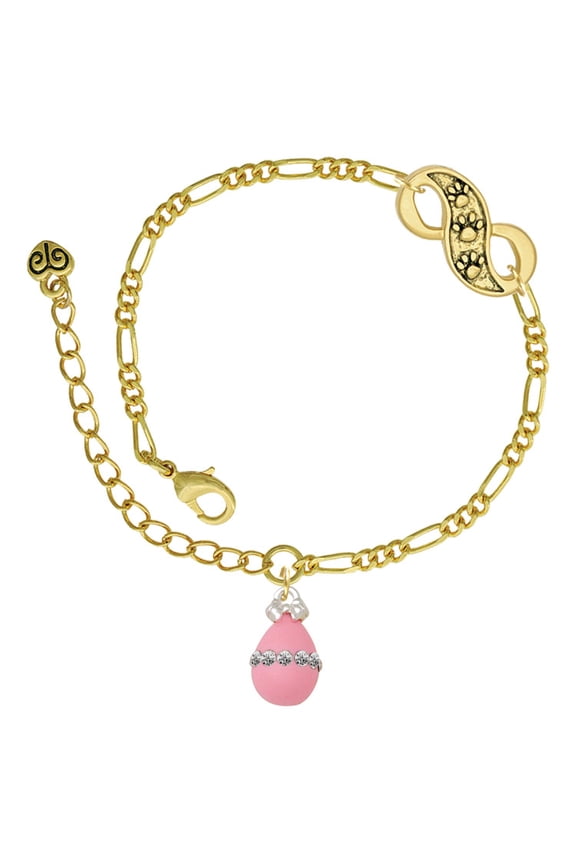Pink Easter Egg with Clear Crystal Band Gold-tone Paw Infinity Link Chain Bracelet, 6"+2" Extender