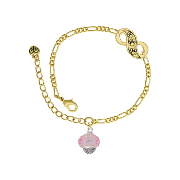 Delight Jewelry Pink Faceted Glass Spinner Gold-tone Paw Infinity Link Chain Bracelet, 6"+2" Extender