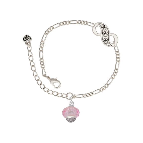 Delight Jewelry Pink Faceted Glass Spinner Silver-tone Paw Infinity Link Chain Bracelet, 6"+2" Extender