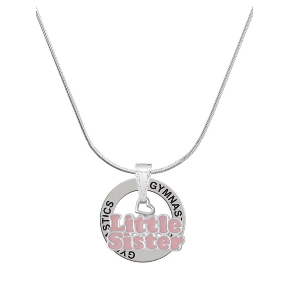 Delight Jewelry Pink ''Little Sister'' with Heart Gymnastics Ring Charm Necklace, 18"
