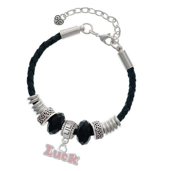 Delight Jewelry Pink ''Luck'' with Heart Sister Celtic Knot Leather Bead Bracelet, 7"+2" Extender