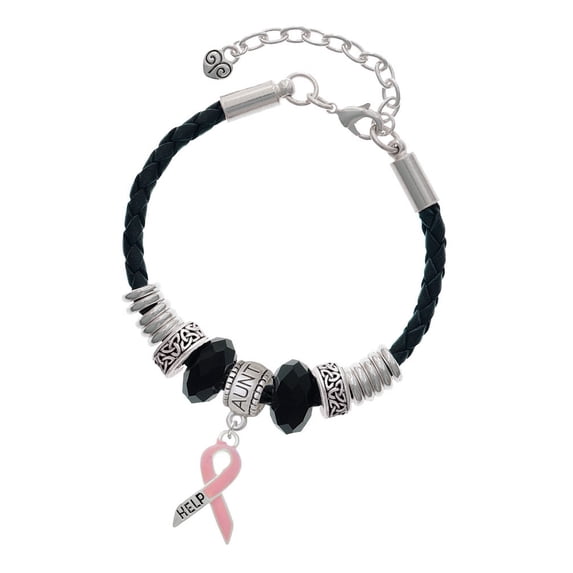 Delight Jewelry Pink Ribbon ''Help'' Aunt Celtic Knot Leather Bead Bracelet, 7"+2" Extender
